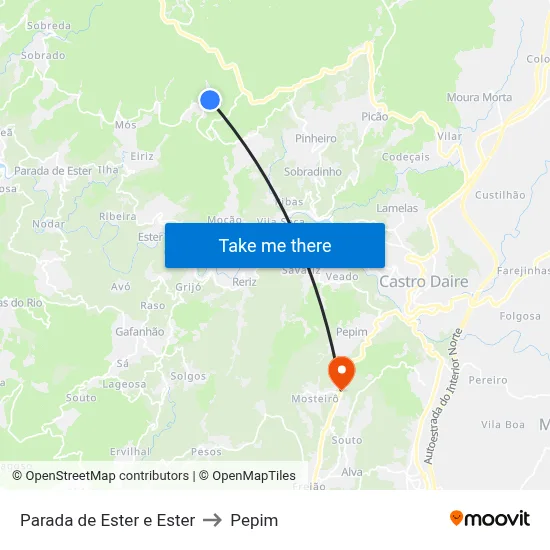 Parada de Ester e Ester to Pepim map