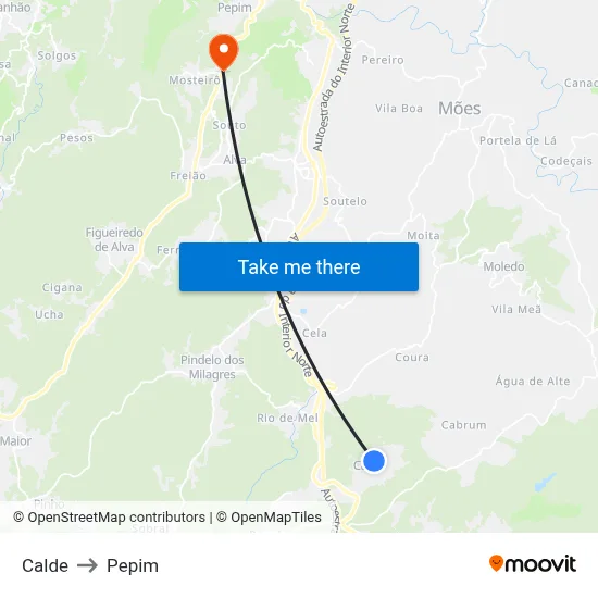 Calde to Pepim map