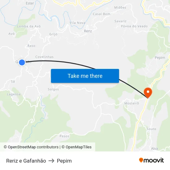 Reriz e Gafanhão to Pepim map