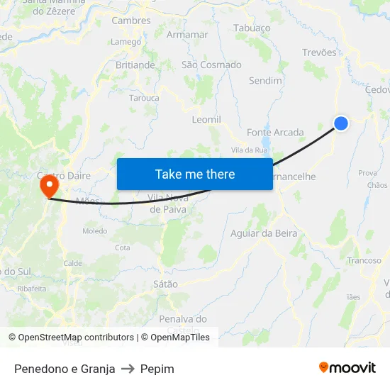 Penedono e Granja to Pepim map