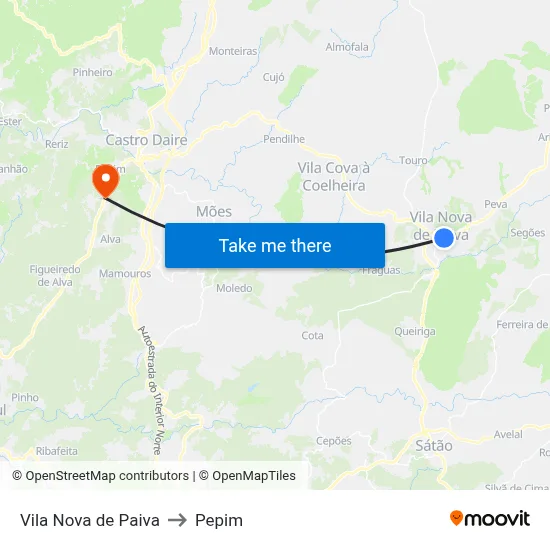 Vila Nova de Paiva to Pepim map