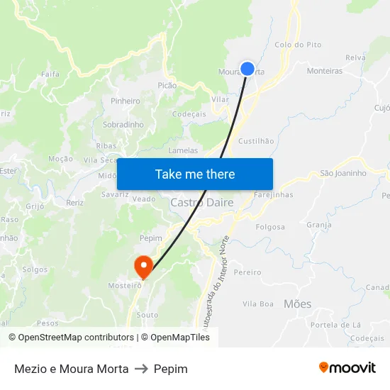 Mezio e Moura Morta to Pepim map