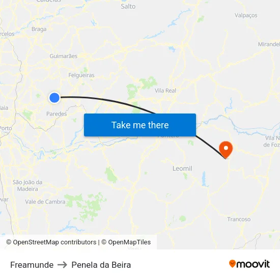 Freamunde to Penela da Beira map