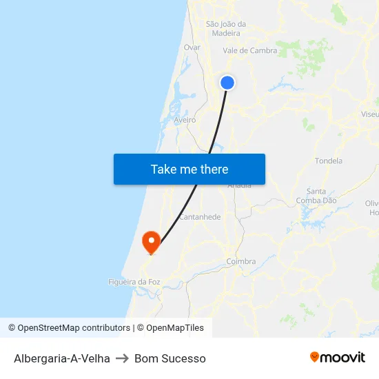 Albergaria-A-Velha to Bom Sucesso map