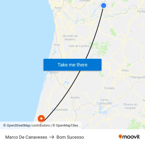 Marco De Canaveses to Bom Sucesso map