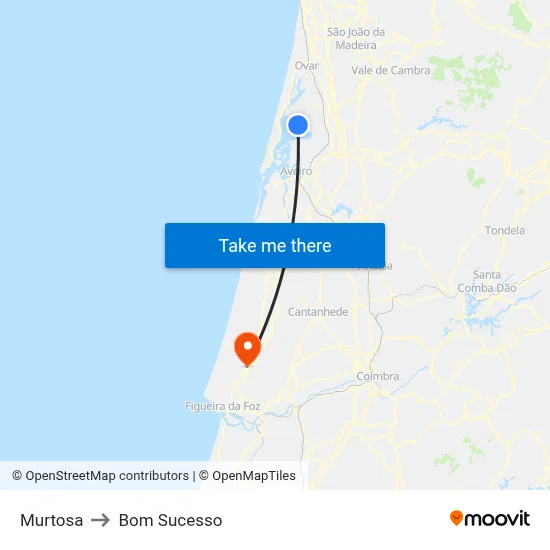 Murtosa to Bom Sucesso map