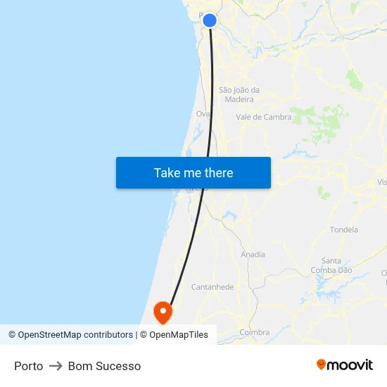 Porto to Bom Sucesso map