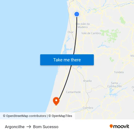Argoncilhe to Bom Sucesso map