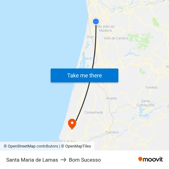Santa Maria de Lamas to Bom Sucesso map