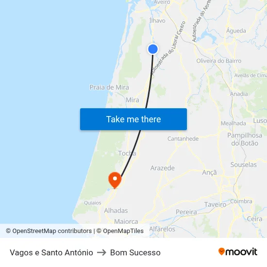 Vagos e Santo António to Bom Sucesso map