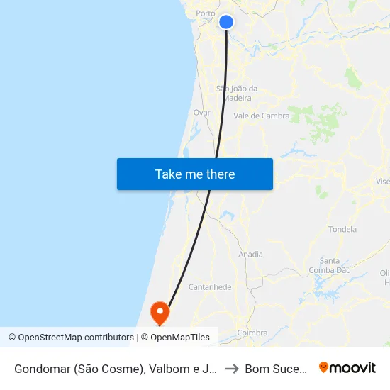 Gondomar (São Cosme), Valbom e Jovim to Bom Sucesso map