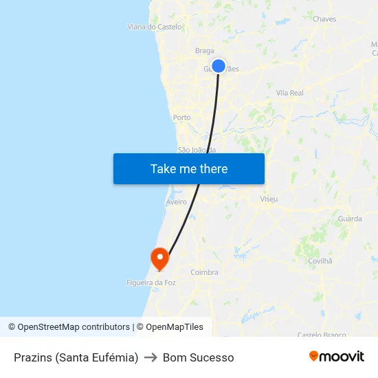 Prazins (Santa Eufémia) to Bom Sucesso map