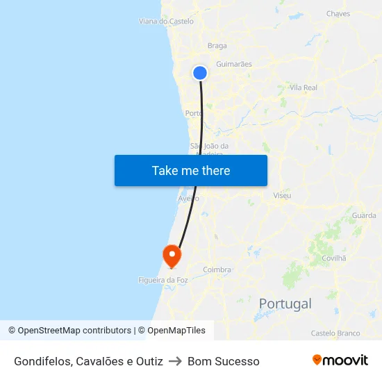 Gondifelos, Cavalões e Outiz to Bom Sucesso map
