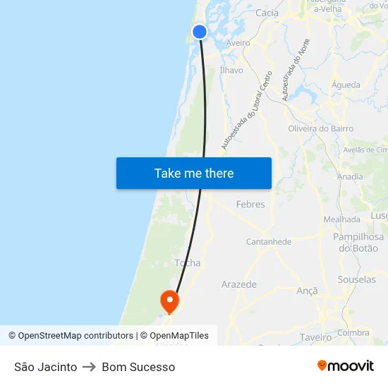 São Jacinto to Bom Sucesso map