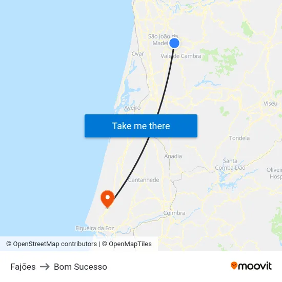Fajões to Bom Sucesso map