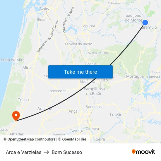 Arca e Varzielas to Bom Sucesso map