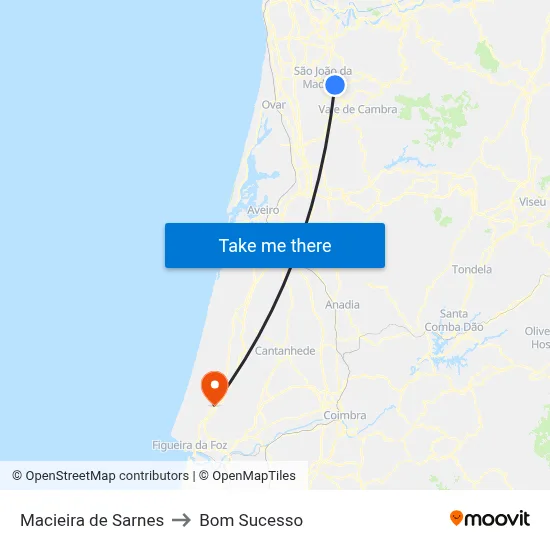 Macieira de Sarnes to Bom Sucesso map