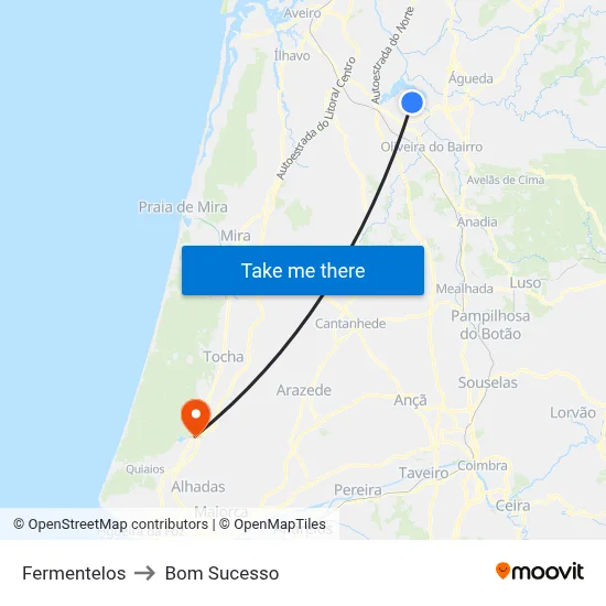 Fermentelos to Bom Sucesso map
