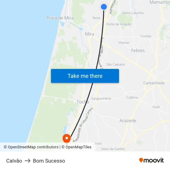 Calvão to Bom Sucesso map