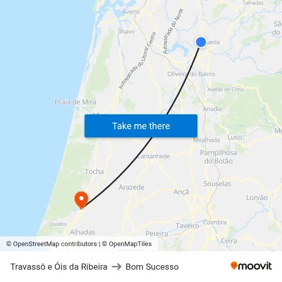 Travassô e Óis da Ribeira to Bom Sucesso map