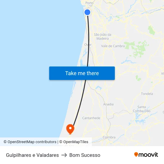 Gulpilhares e Valadares to Bom Sucesso map