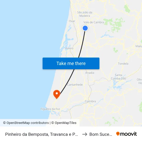Pinheiro da Bemposta, Travanca e Palmaz to Bom Sucesso map