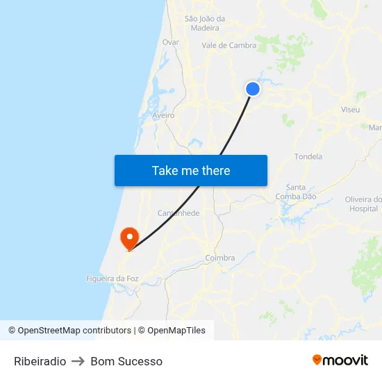 Ribeiradio to Bom Sucesso map