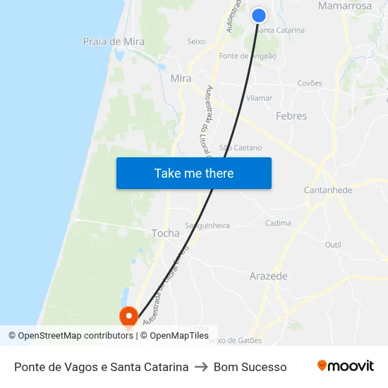 Ponte de Vagos e Santa Catarina to Bom Sucesso map