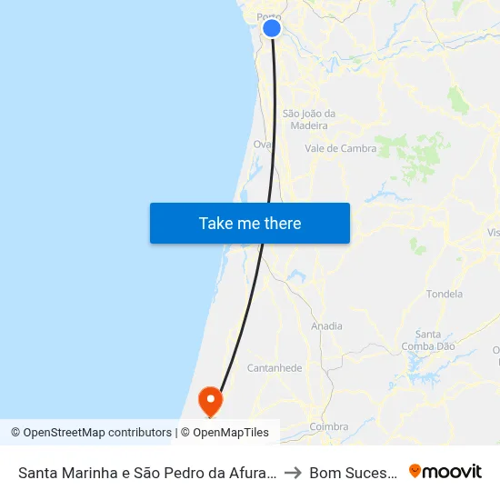 Santa Marinha e São Pedro da Afurada to Bom Sucesso map