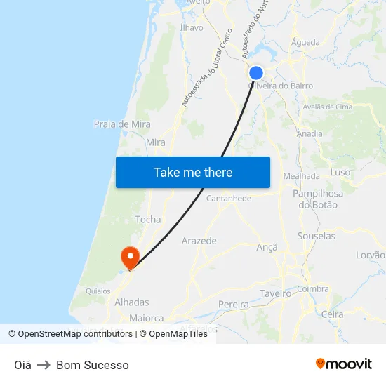 Oiã to Bom Sucesso map