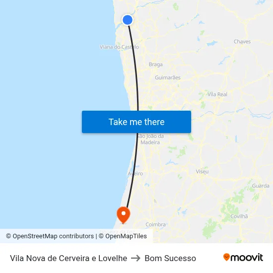 Vila Nova de Cerveira e Lovelhe to Bom Sucesso map