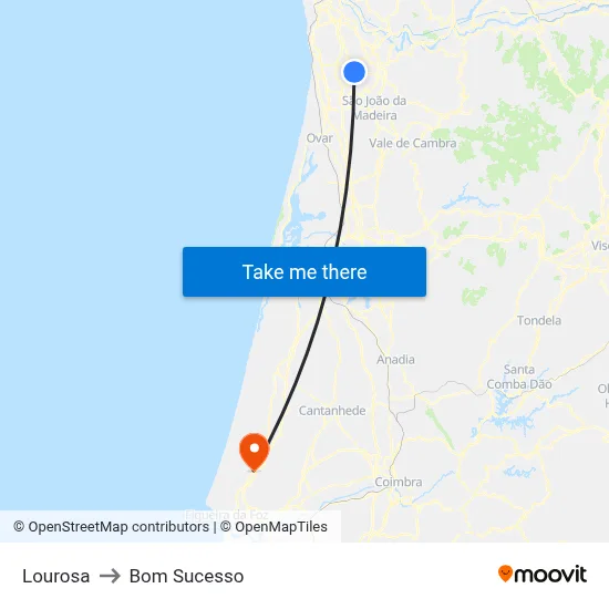 Lourosa to Bom Sucesso map