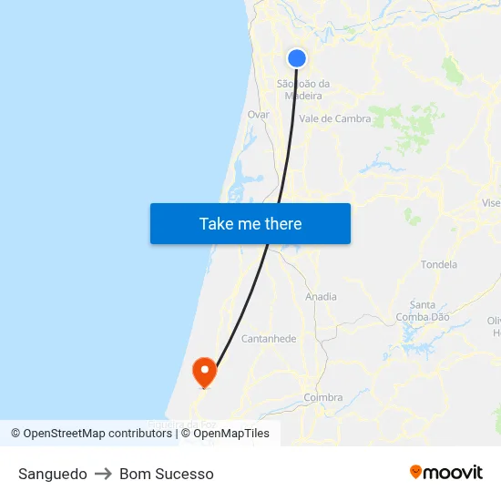 Sanguedo to Bom Sucesso map