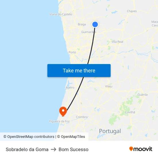 Sobradelo da Goma to Bom Sucesso map