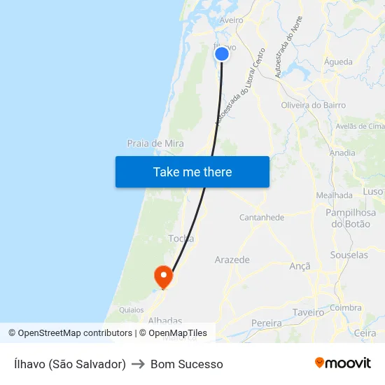 Ílhavo (São Salvador) to Bom Sucesso map