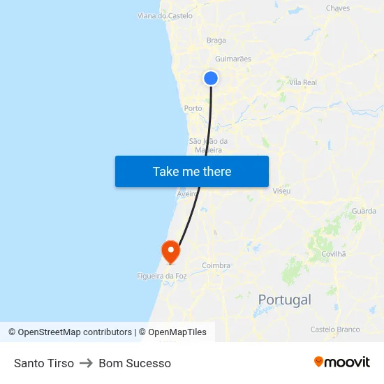 Santo Tirso to Bom Sucesso map