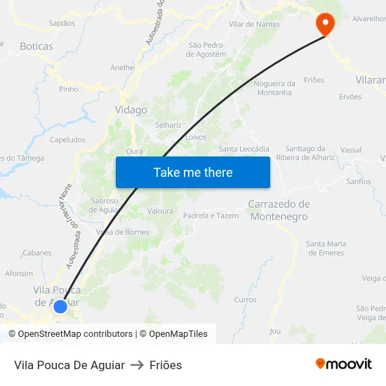 Vila Pouca De Aguiar to Friões map