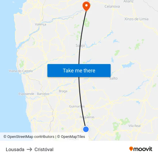 Lousada to Cristóval map