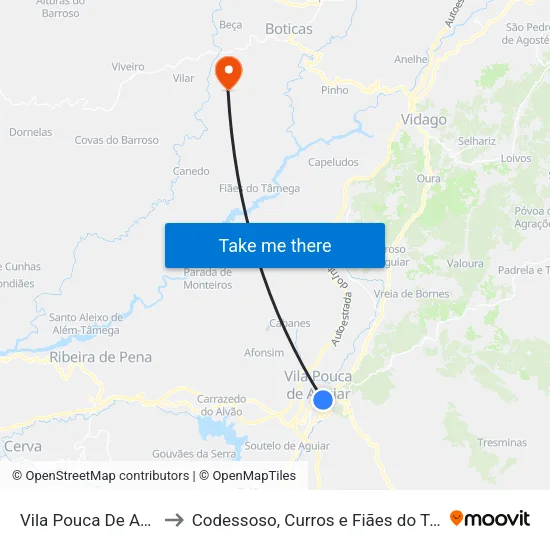 Vila Pouca De Aguiar to Codessoso, Curros e Fiães do Tâmega map