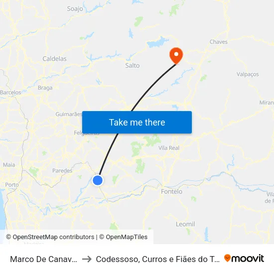 Marco De Canaveses to Codessoso, Curros e Fiães do Tâmega map
