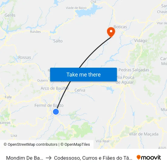Mondim De Basto to Codessoso, Curros e Fiães do Tâmega map