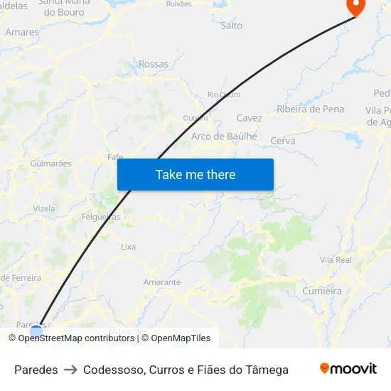 Paredes to Codessoso, Curros e Fiães do Tâmega map