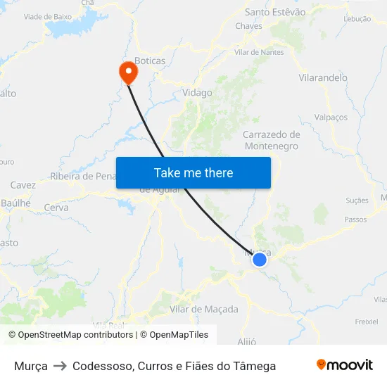 Murça to Codessoso, Curros e Fiães do Tâmega map