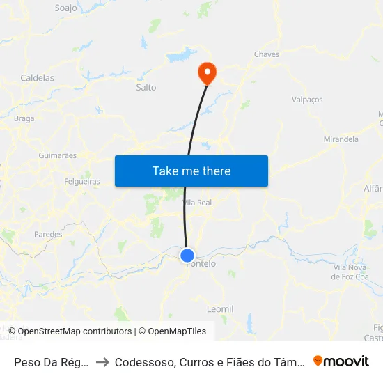 Peso Da Régua to Codessoso, Curros e Fiães do Tâmega map