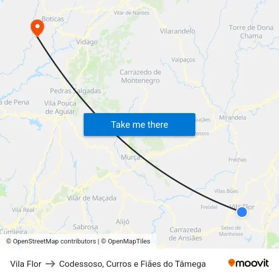 Vila Flor to Codessoso, Curros e Fiães do Tâmega map
