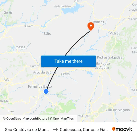 São Cristóvão de Mondim de Basto to Codessoso, Curros e Fiães do Tâmega map
