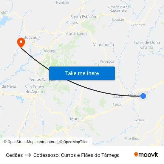 Cedães to Codessoso, Curros e Fiães do Tâmega map
