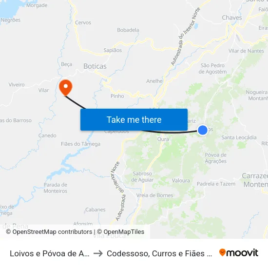 Loivos e Póvoa de Agrações to Codessoso, Curros e Fiães do Tâmega map
