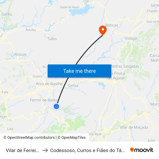 Vilar de Ferreiros to Codessoso, Curros e Fiães do Tâmega map