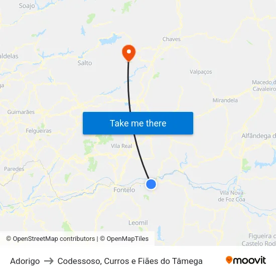 Adorigo to Codessoso, Curros e Fiães do Tâmega map